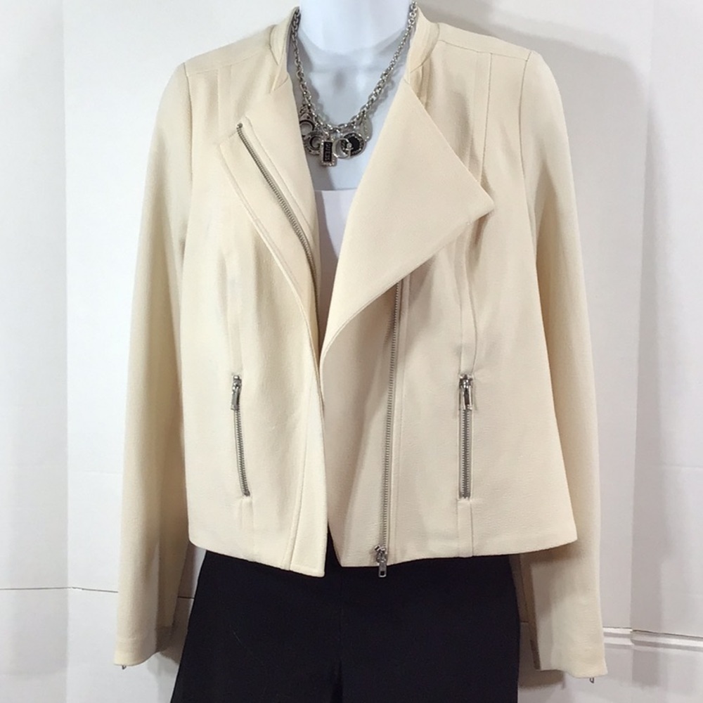 Bar III ivory cropped moto jacket S